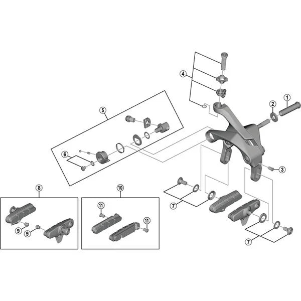 Shimano Ultegra R55C4 Ultegra R8000 Cartridge Brake Shoes Pair Calliper Mount, Alloy Rim