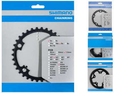 Shimano Sora FC-R3000 Sora 9s Double Inner Chainring 34T-MP for 50-34T